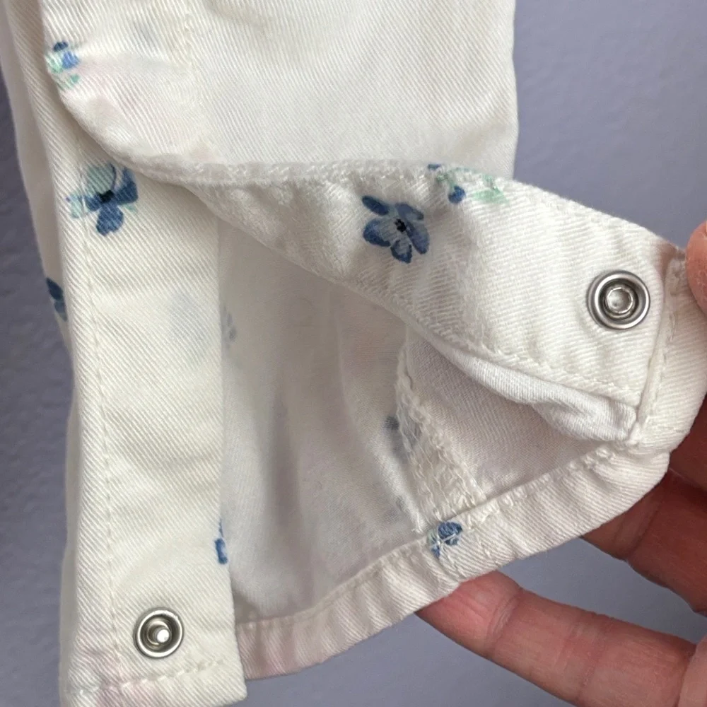 OshKosh B'gosh Ivory Overalls with Blue Floral Design